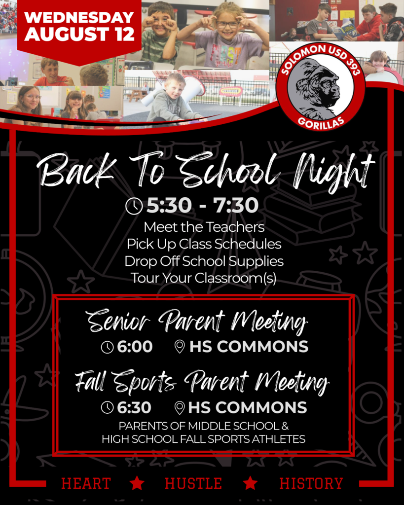Back to school night outlining the times and meetings happening between 5:30-7:30pm