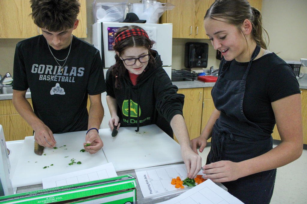 students practicing their cutting skills