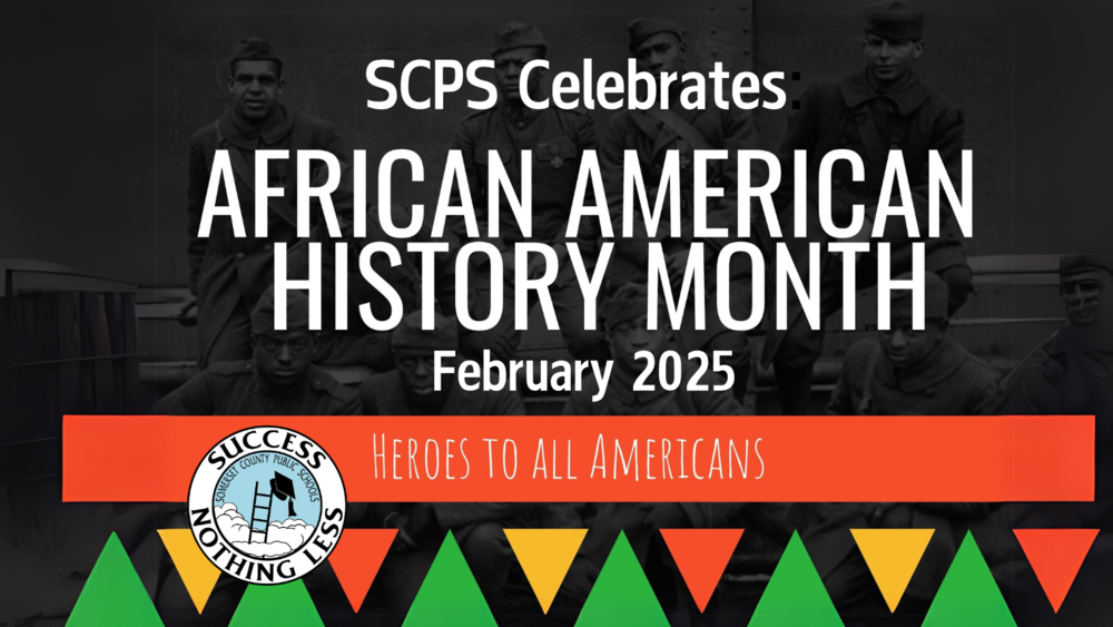 historical african american photo with text reading: Scps celerates african american history month february 2025 - heroes to all americans