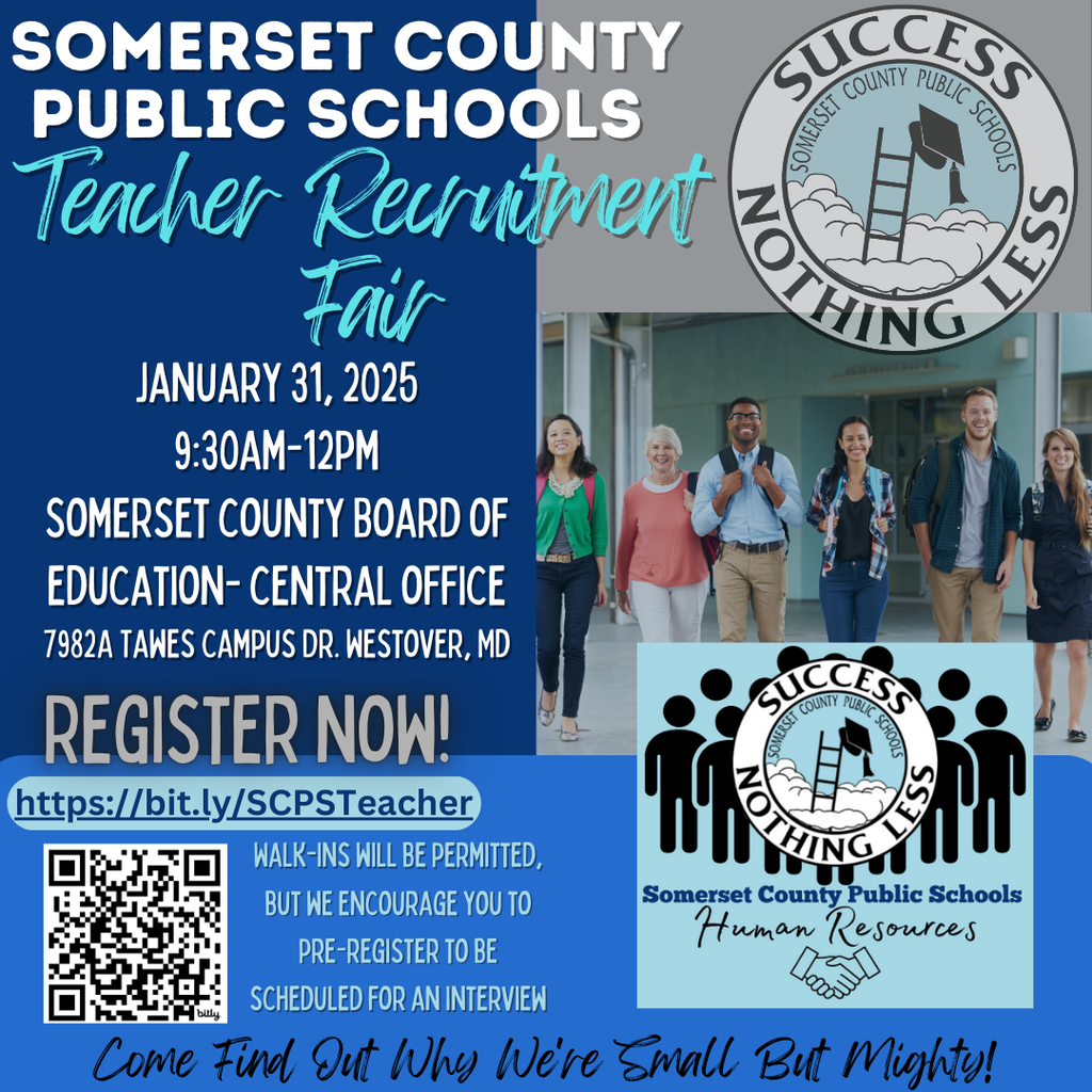 This event is for teaching position candidates. Come find out why we're Small but Mighty at SCPS! Walk-in's will be permitted, but we encourage you to pre-register here to be scheduled for an interview: https://bit.ly/SCPSTeacher