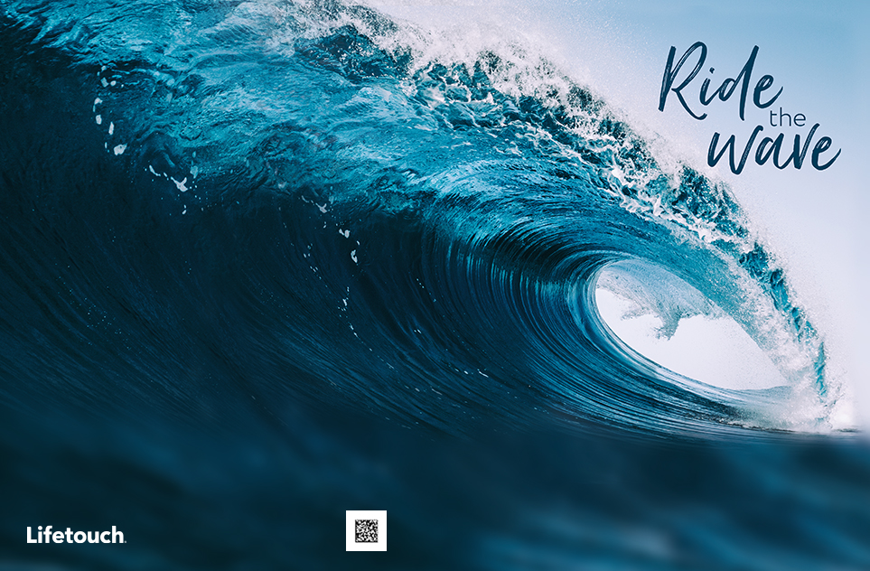 Picture of wave with Ride the Wave in the right corner