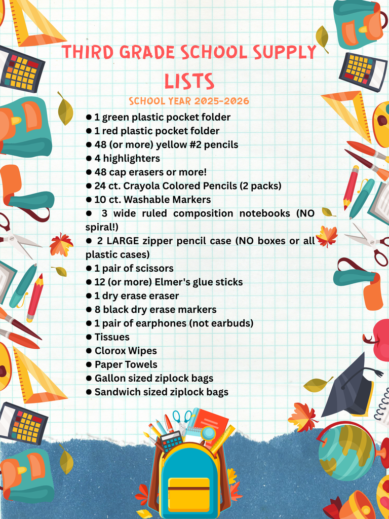 3rd Grade supply list
