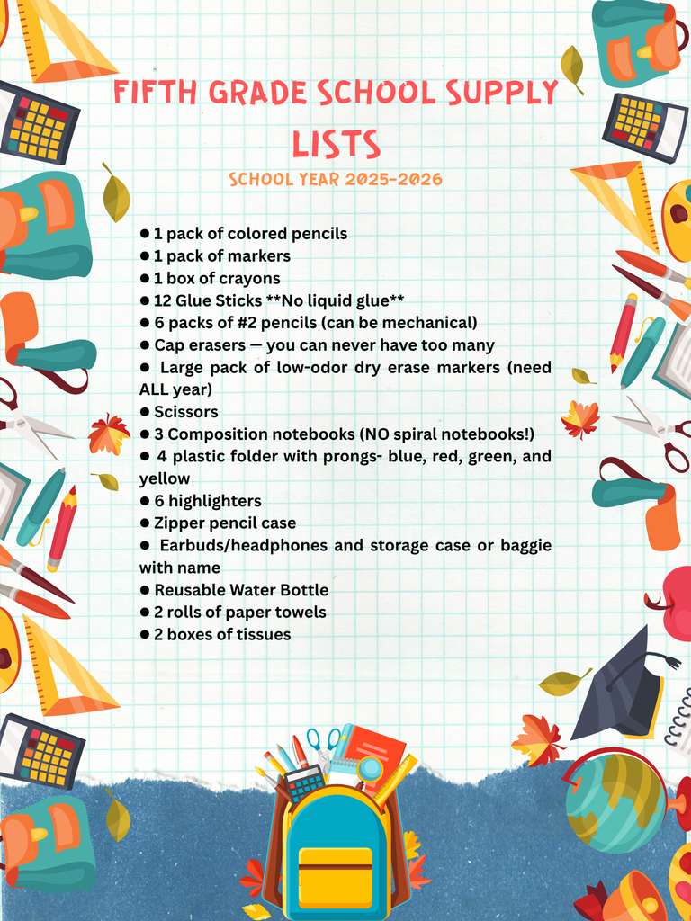 5th grade supply list