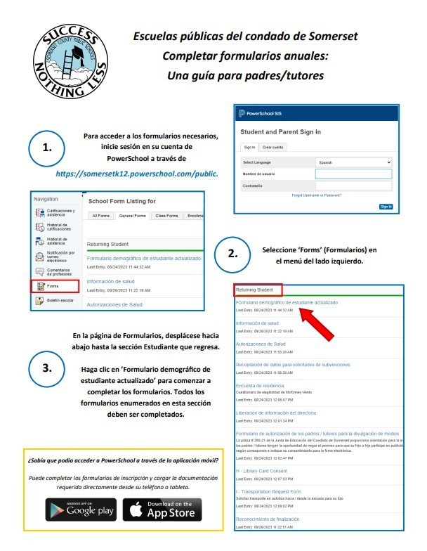 PowerSchool instructions form in Spanish