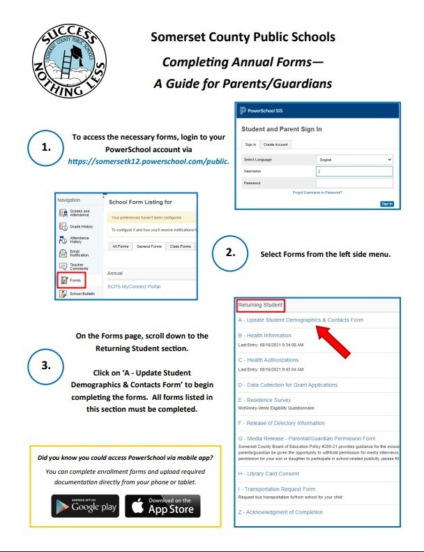 PowerSchool form instructions