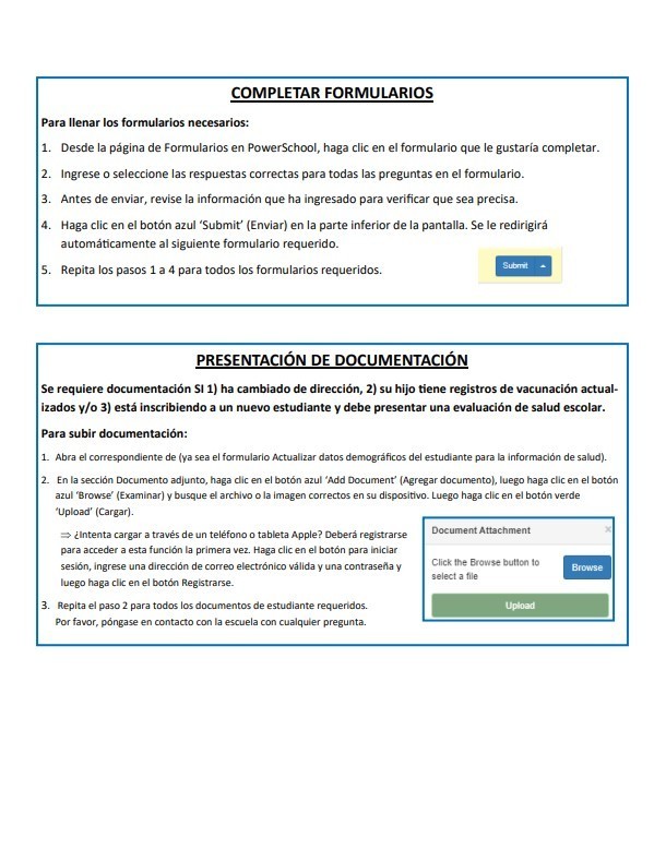 PowerSchool forms in Spanish