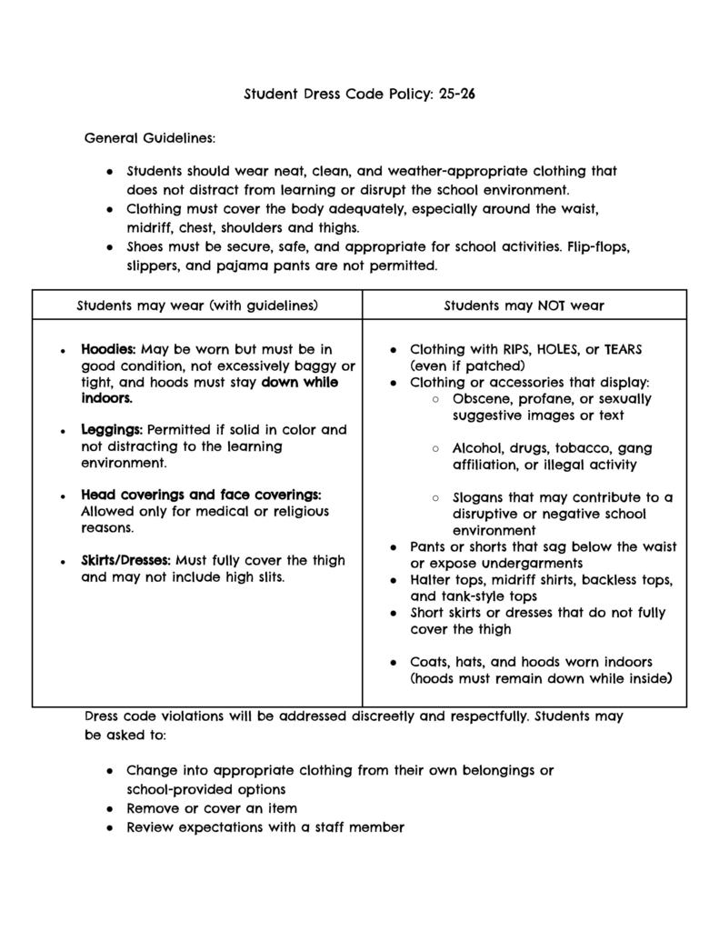 New Dress SCPS Student Dress Code Policy 2025