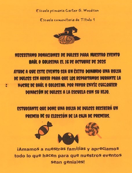 Candy collection flyer in Spanish