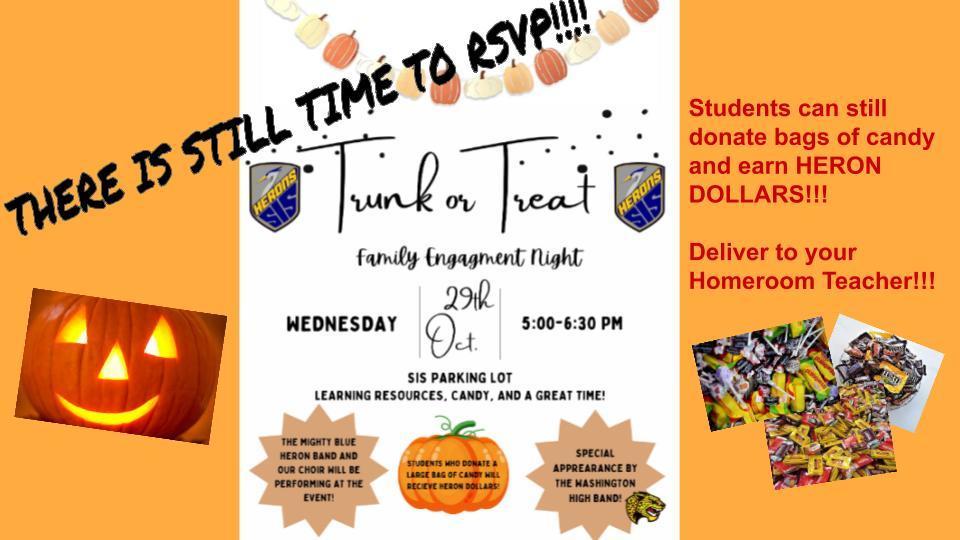 A flyer to remind families about SIS Trunk or Treat