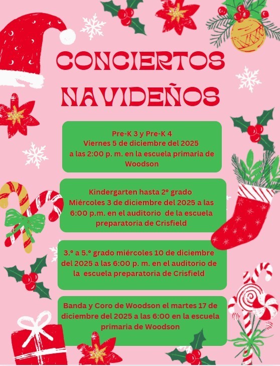 holiday concert schedule in Spanish