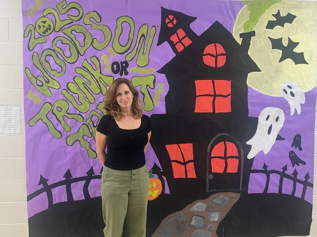Halloween photo backdrop made by the art students