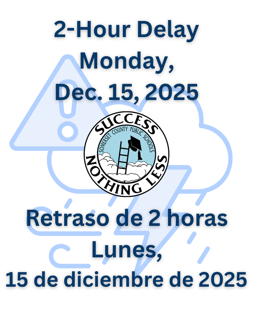 will open after a 2-hour delay for students and staff tomorrow, Monday, 12/15/25. Essential staff should report on time. Please ensure students bring back their school-issued device and charger sent home Friday. Please attend to future updates through our usual communication channels.