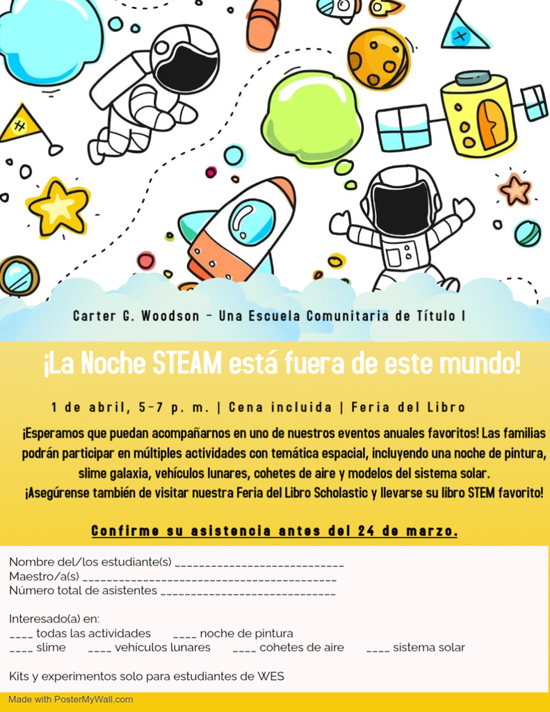 STEAM Night flyer in Spanish