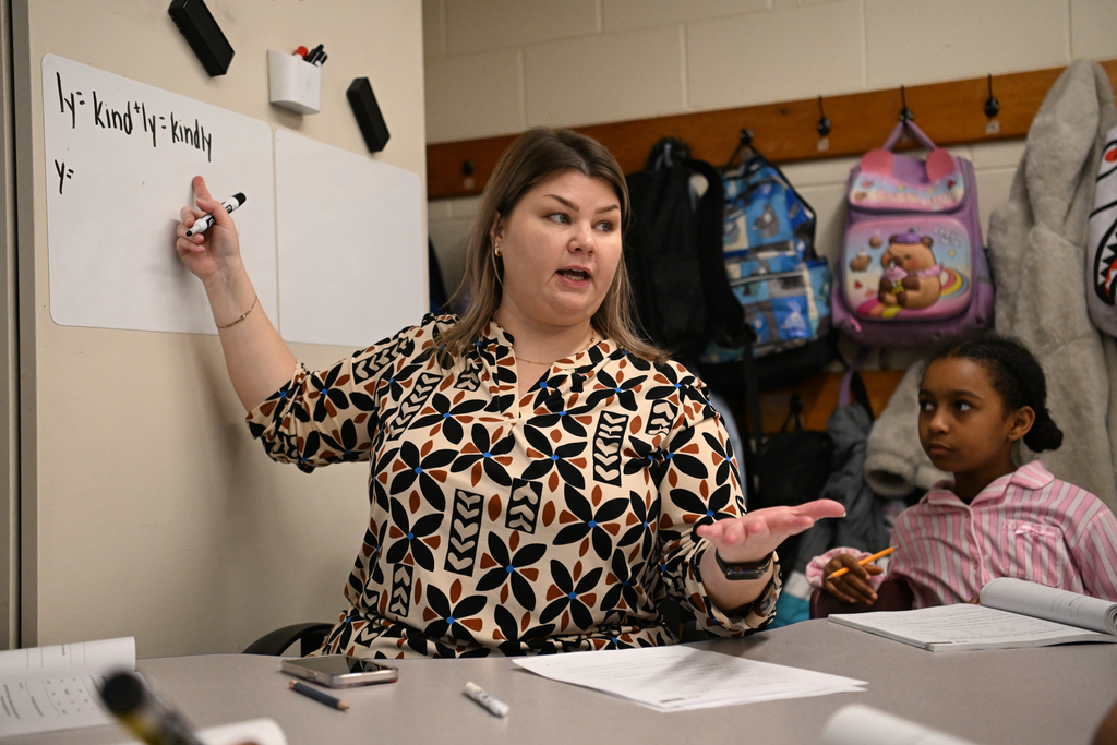 Images of Greenwood Elementary School's 2026-2027 Teacher of the Year, Ms. Carly Evans & her classroom of students.