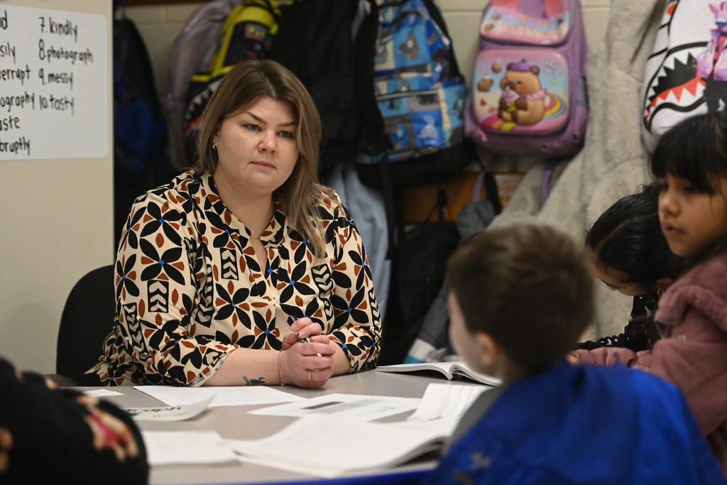 Images of Greenwood Elementary School's 2026-2027 Teacher of the Year, Ms. Carly Evans & her classroom of students.