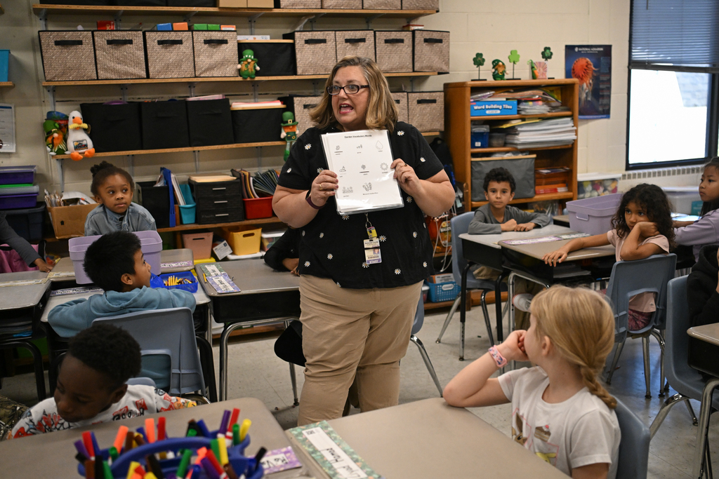 Images of Princess Anne Elementary School's 2026-2027 Teacher of the Year Candidate, Ms. Susan E. Finlayson and her classroom of students.
