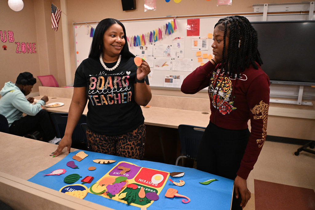 Images of Washington Academy & High School's 2026-2027 Somerset Teacher of the Year Candidate, Ms. Myresha Bevins and classroom of students.