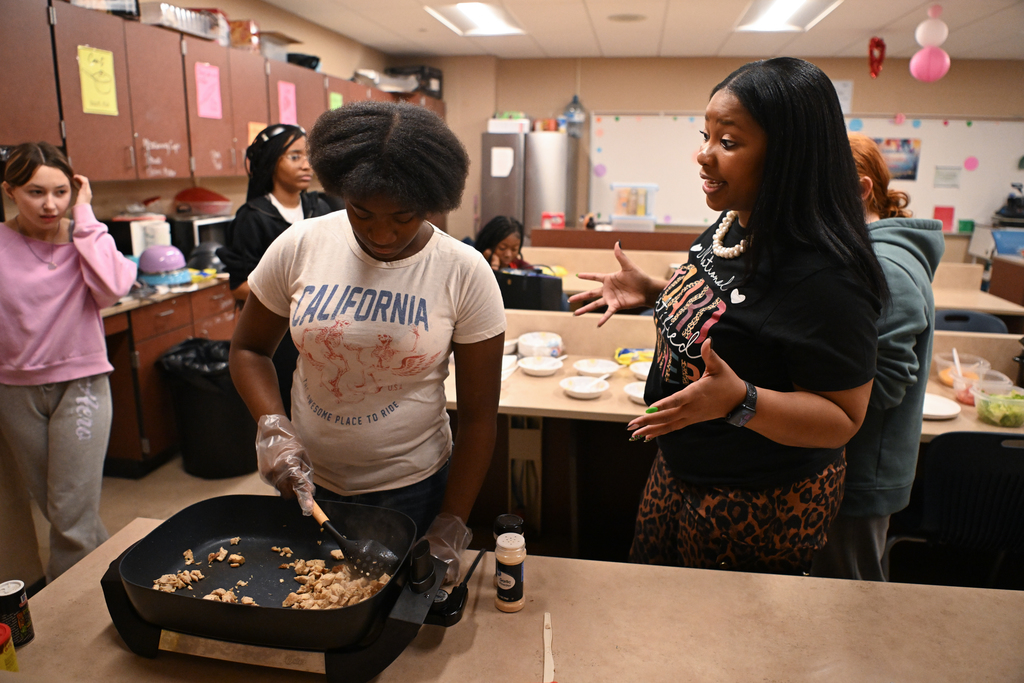 Images of Washington Academy & High School's 2026-2027 Somerset Teacher of the Year Candidate, Ms. Myresha Bevins and classroom of students.