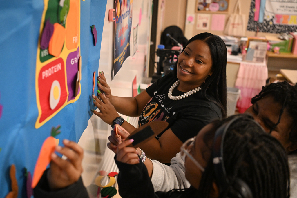 Images of Washington Academy & High School's 2026-2027 Somerset Teacher of the Year Candidate, Ms. Myresha Bevins and classroom of students.