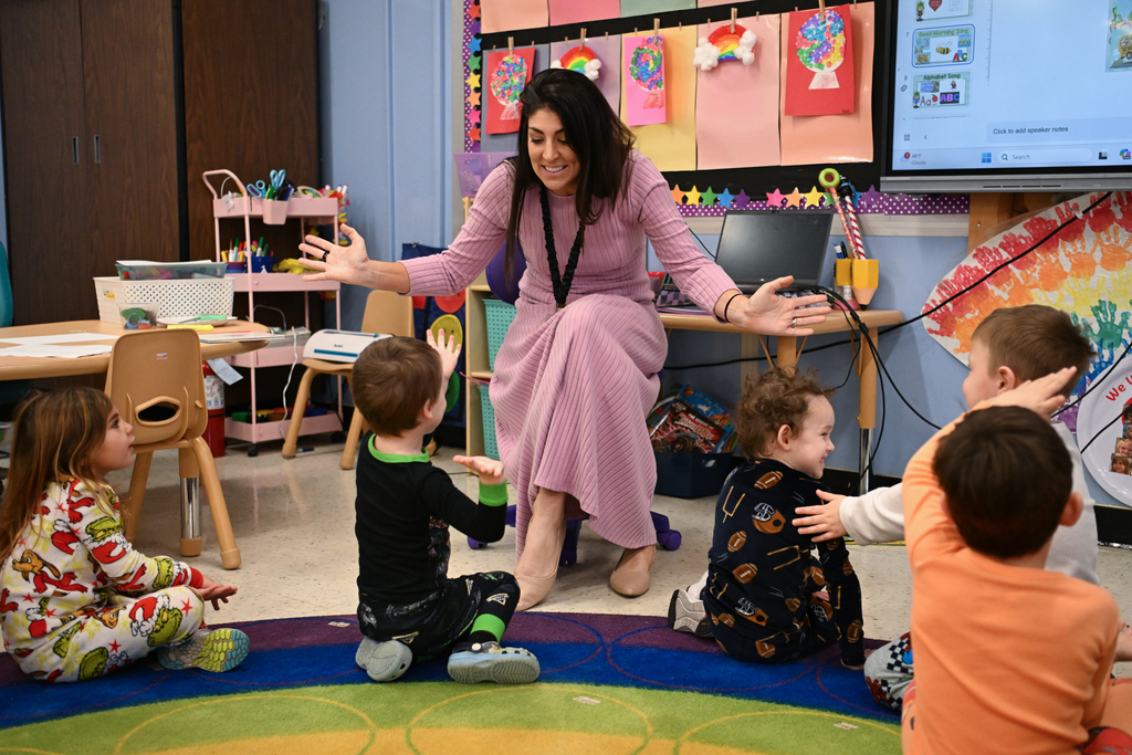 Classroom photos of Paige Stevens, Deal Island Elementary Teacher of the Year and students .