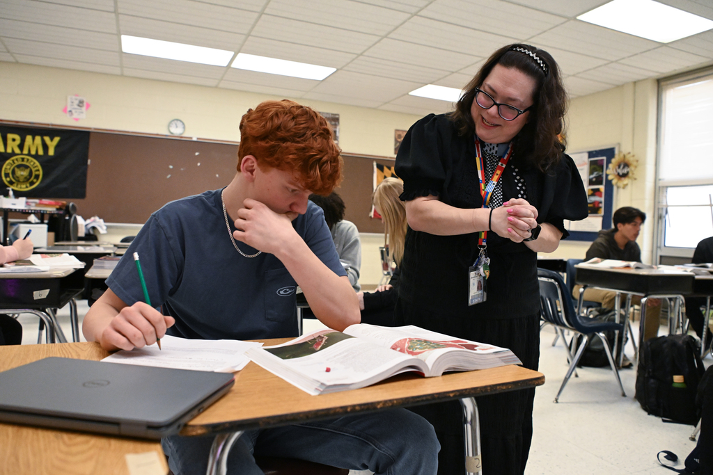 Classroom images of Lisa Asano, Crisfield High School's Teacher of the Year, in her classroom with students.