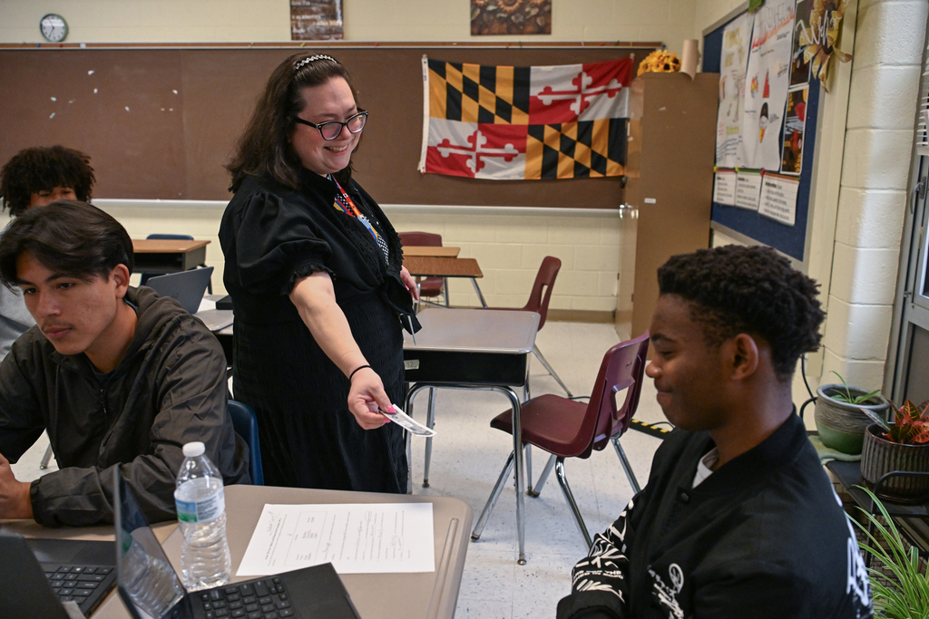 Classroom images of Lisa Asano, Crisfield High School's Teacher of the Year, in her classroom with students.