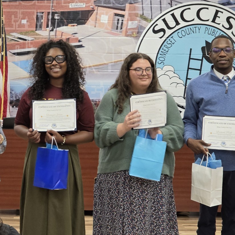 Ms Jones being recognized by the BOE for being a Rising Teacher in Somerset County 