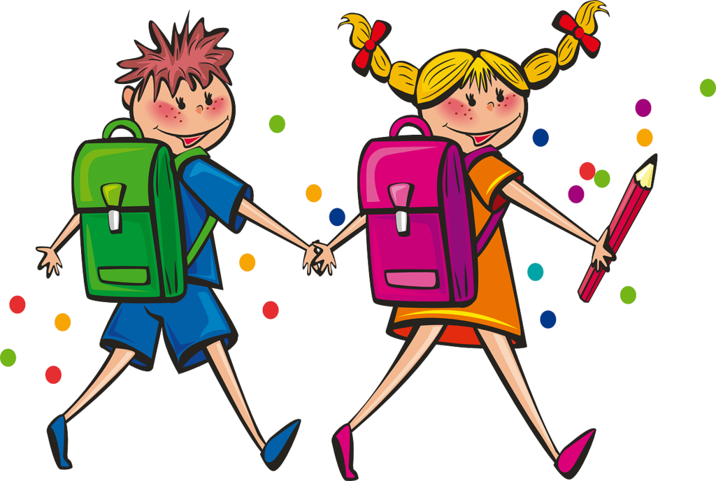 students walking with book bags