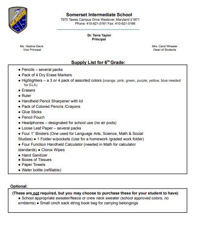 26-27 school supply list