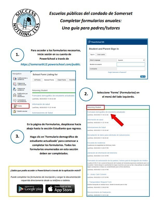 PowerSchool instructions form in Spanish