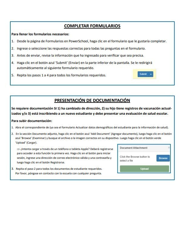 PowerSchool forms in Spanish
