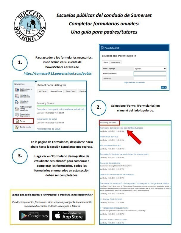 PowerSchool instructions form in Spanish