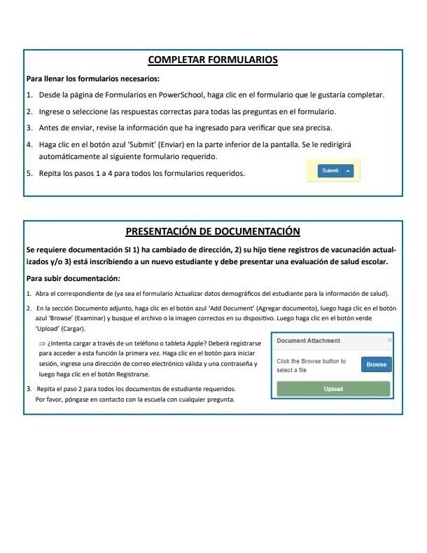 PowerSchool forms in Spanish