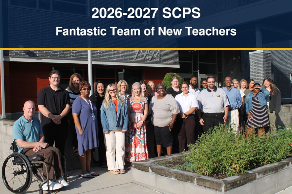 2026-2027 SCPS Fantastic Team of New Teachers with the team of teachers standing in front of Somerset County Technical High School