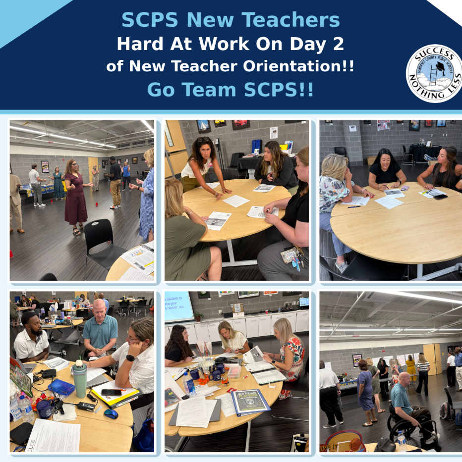 SCPS New Teachers Back for Day 2 with images of teams of teachers