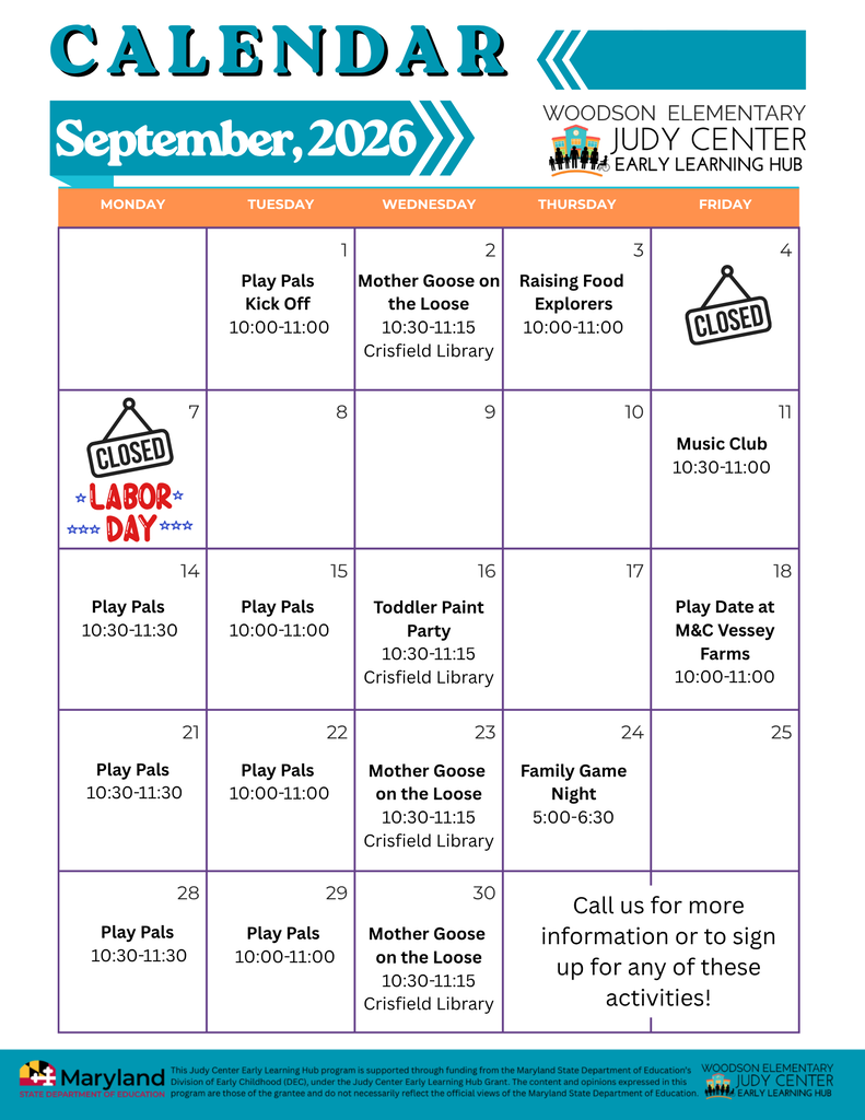 WES Judy Center September Newsletter and Calendar
