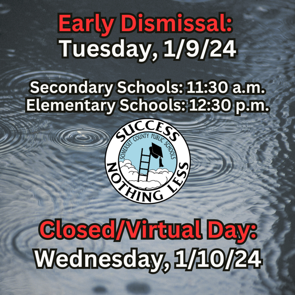 Schools will dismiss early today, Tuesday January 9: Secondary at 11:30 a.m. and Elementary at 12:30 p.m.  Tomorrow, Wednesday January 10, schools are closed  and the day will be converted to an asynchronous virtual school day.   The emergency shelter at Washington High School opens at 5:00 PM today. Stay safe, attend to local news & future messages for updates. 