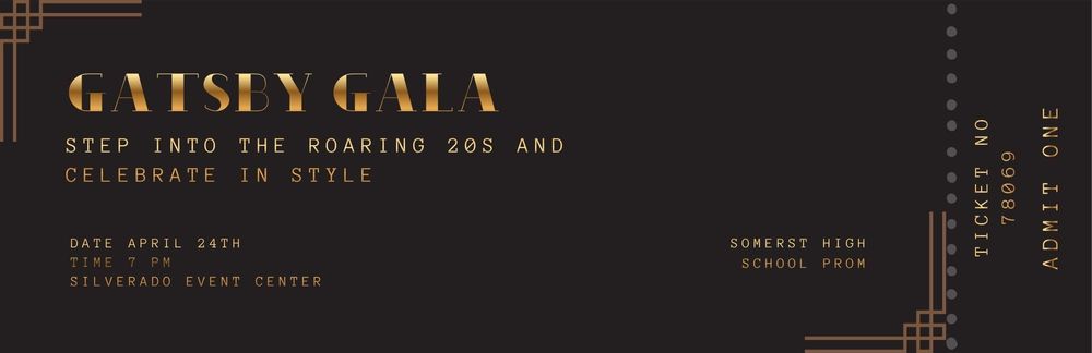 black and gold event ticket