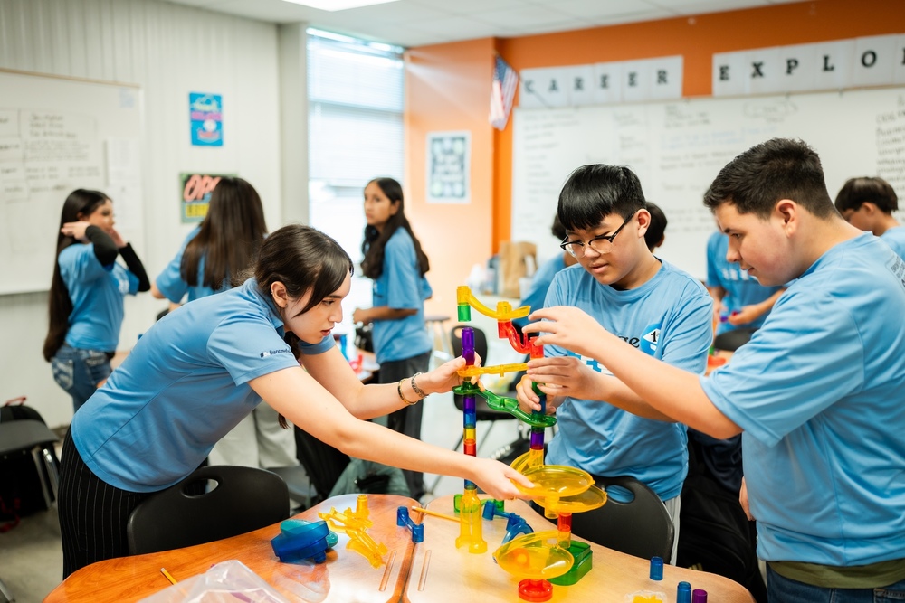 students building