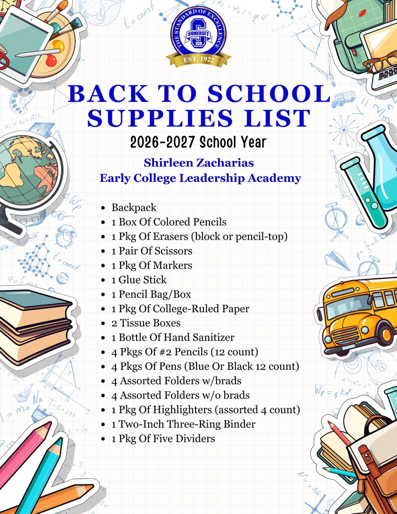 2026-2027 ZECLA School Supply List