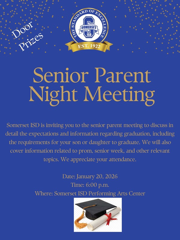 gold text on blue background, graduation cap