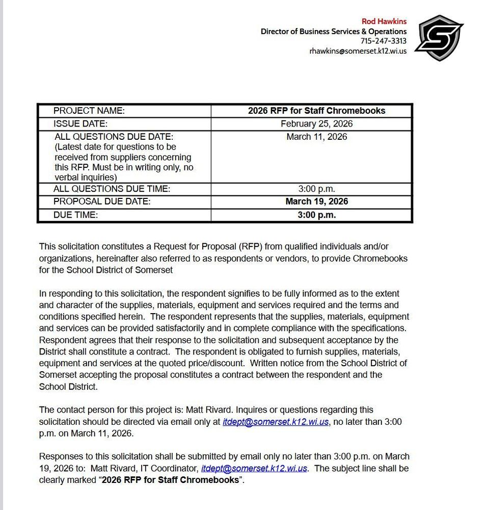 RFP for Staff Chromebooks