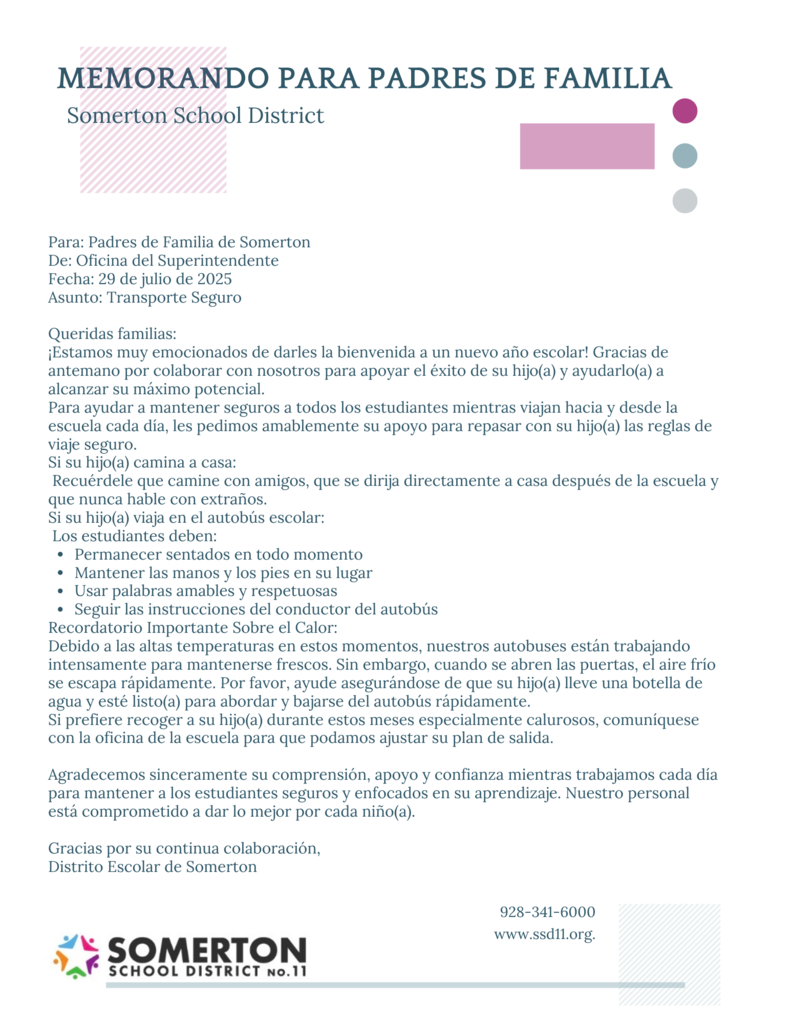 Parent Memo Spanish