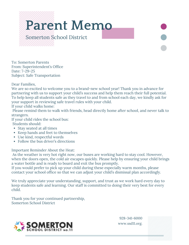 Parent Memo English