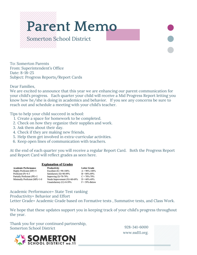 Parent Memo Progress Reports Eng