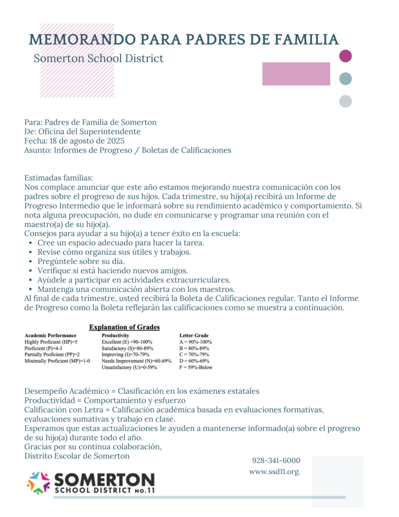 Parent Memo Spanish