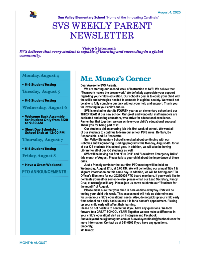SVS NEWSLETTER AUGUST 4, 2025