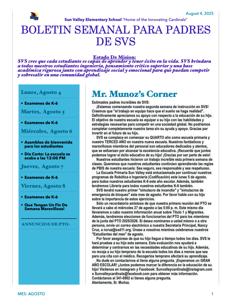 SVS NEWSLETTER AUGUST 4, 2025