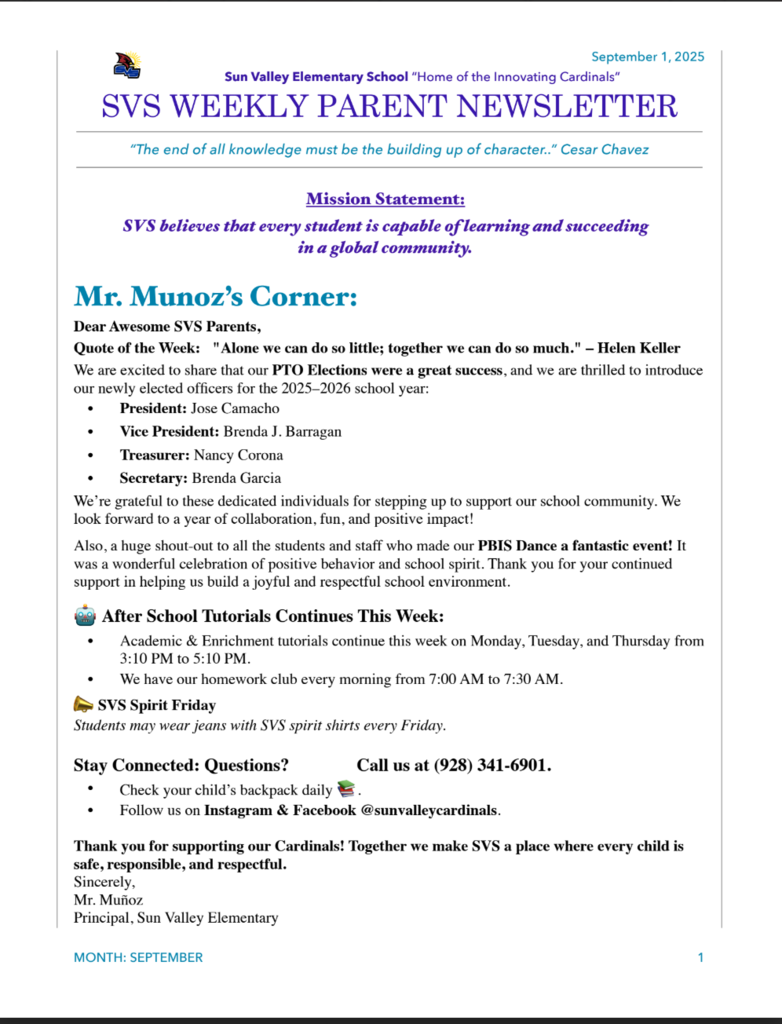 SVS NEWSLETTER SEPTEMBER 2 , 2025