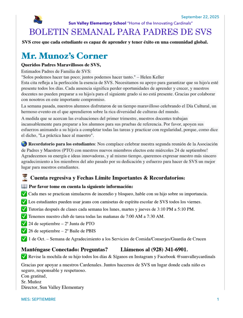 SVS NEWSLETTER  SEPTEMBER 22 , 2025